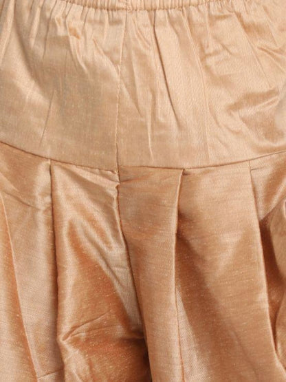 Vastramay Boys' Gold Cotton Silk Blend Ethnic Jacket, Kurta and Dhoti Pant Set