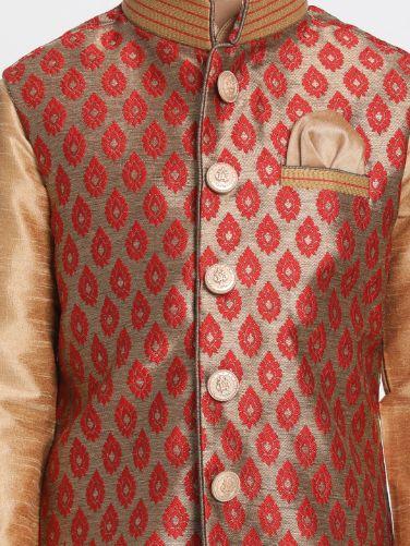 Vastramay  Boys' Maroon Cotton Silk Blend Nehru Jacket