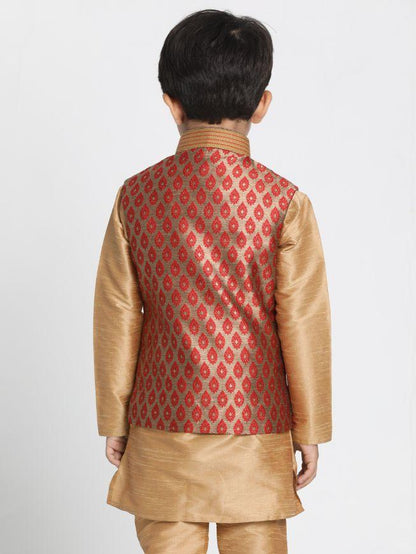 Vastramay  Boys' Maroon Cotton Silk Blend Nehru Jacket