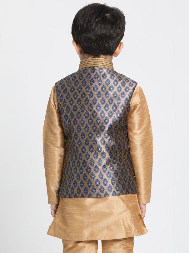 Vastramay  Boys' Deep Blue Cotton Silk Blend Nehru Jacket