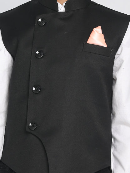 Vastramay Boys Black Solid Satin Nehru Jacket