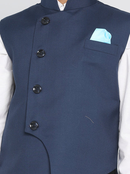 Vastramay Boys Navy Blue Solid Slim-Fit Satin Nehru Jacket