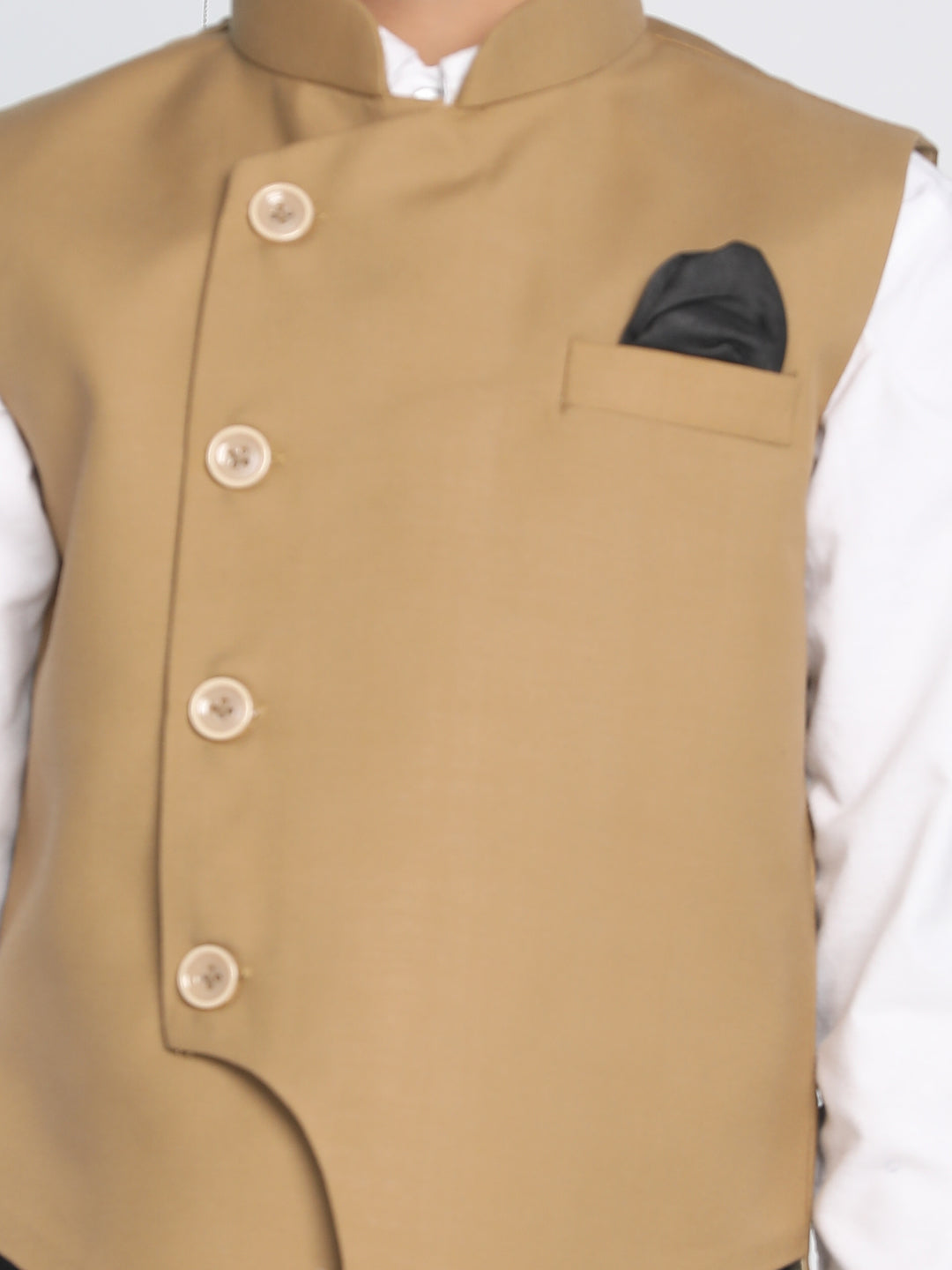 Vastramay Boys Brown Solid Slim-Fit Satin Nehru Jacket