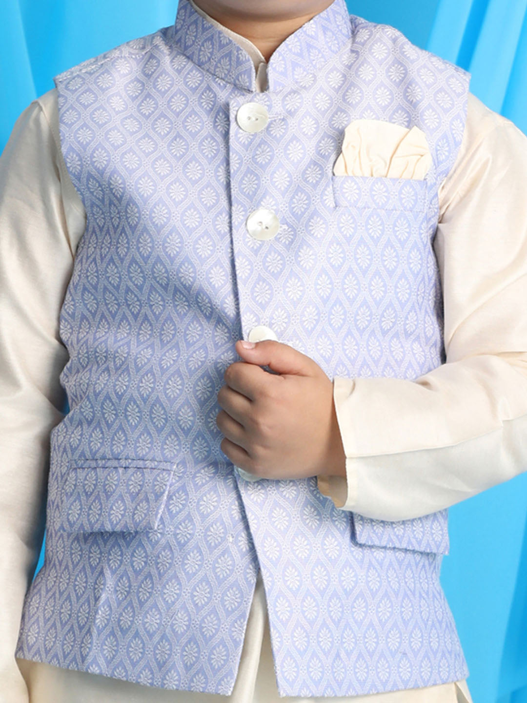 Vastramay boys lavender color woven jacket with cream kurta and pyjama set