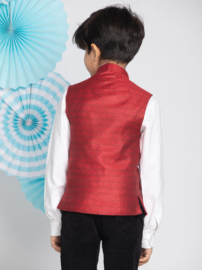 VASTRAMAY Maroon Baap Beta Ethnic Jacket Set