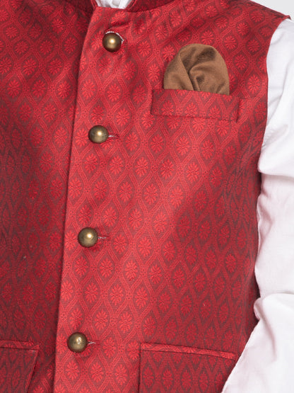 VASTRAMAY Maroon Baap Beta Ethnic Jacket Set