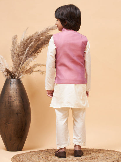 Vastramay boys pink mirror work jacket and solid kurta pyjama set