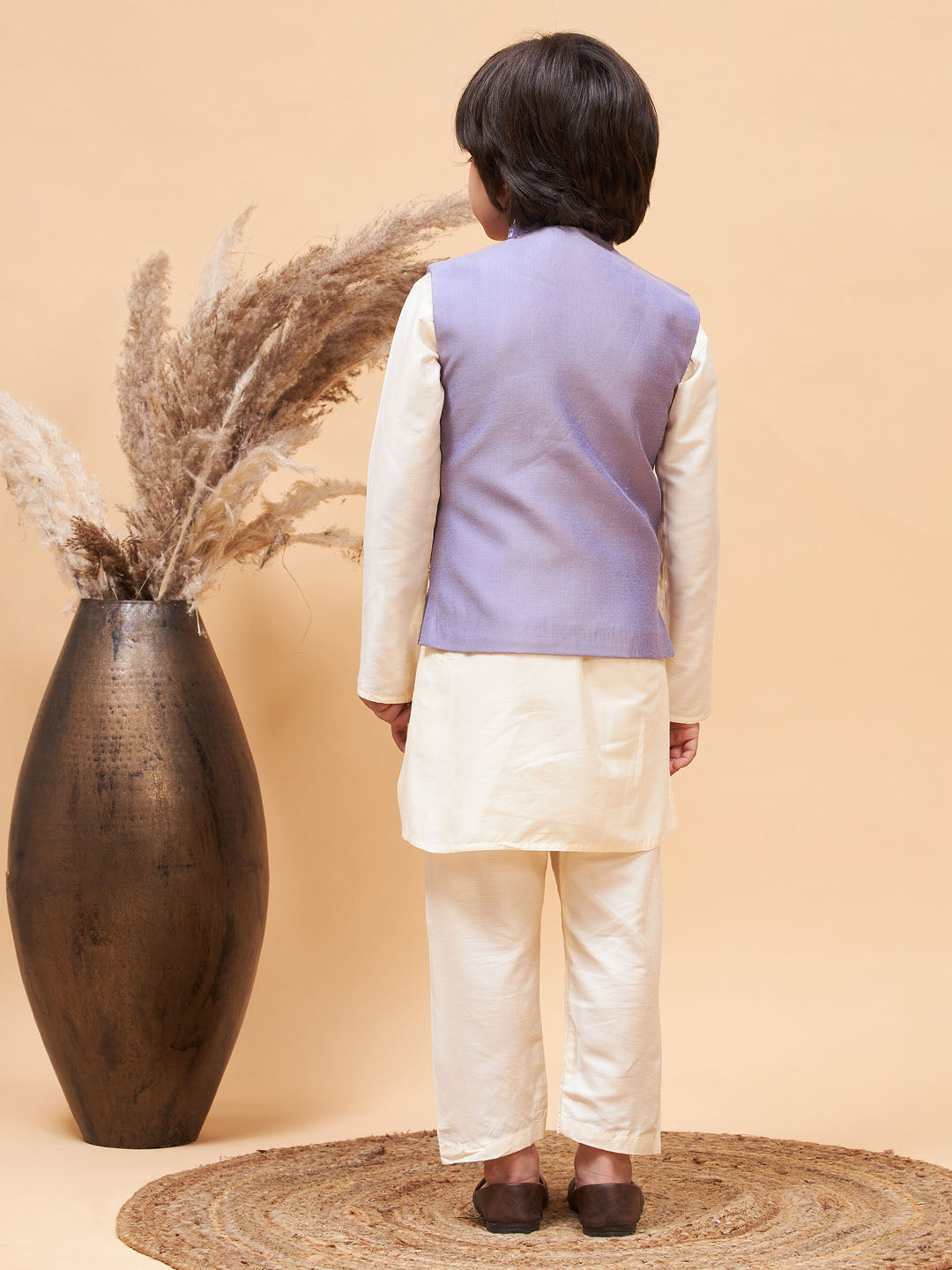 Vastramay boys purple mirror work jacket and solid kurta pyjama set