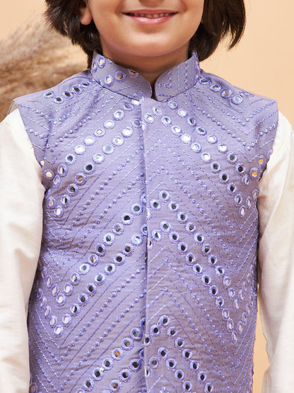 Vastramay boys purple mirror work jacket and solid kurta pyjama set