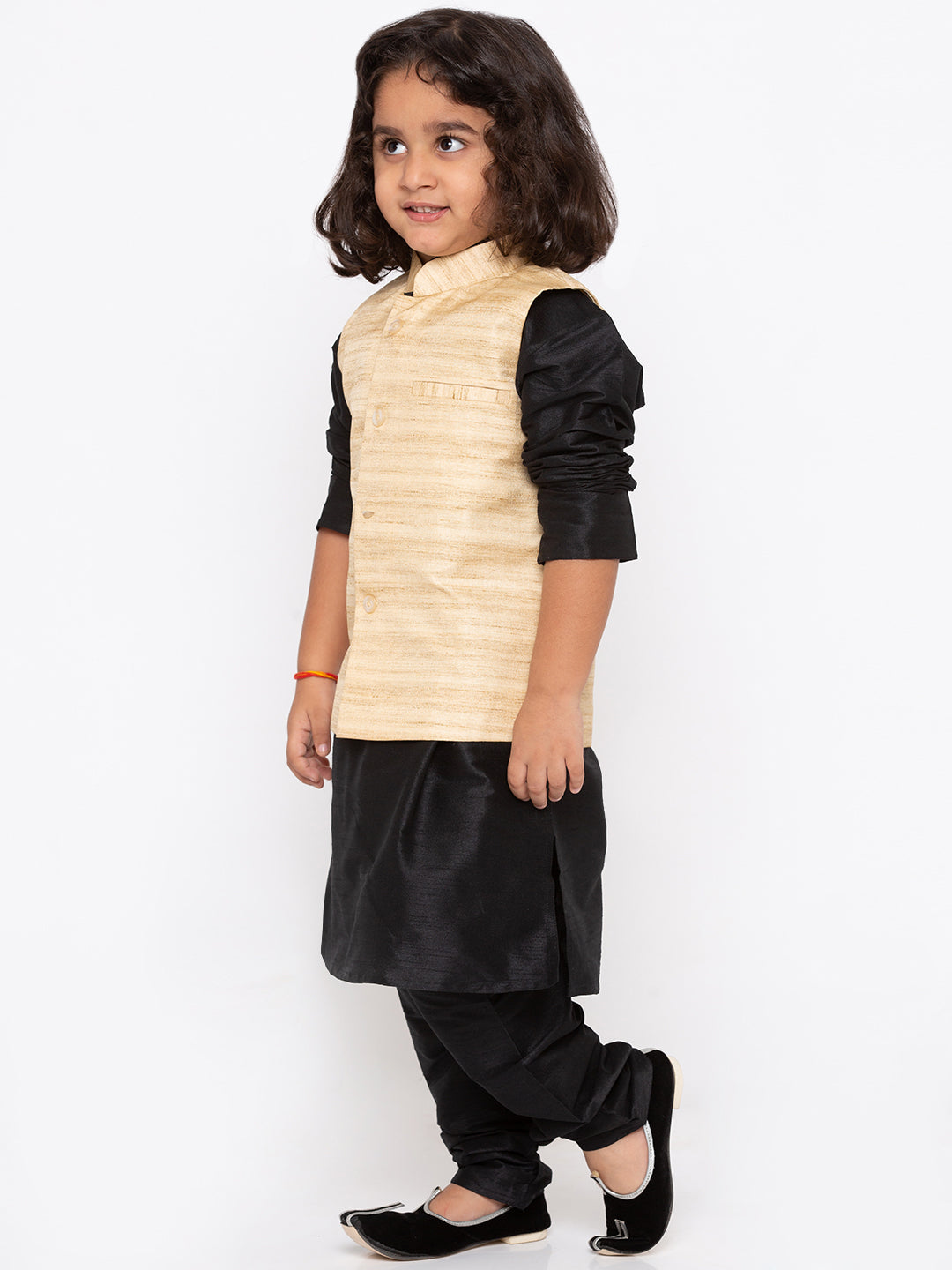 Vastramay Boys' White Cotton Silk Kurta, Jacket and Pyjama Set