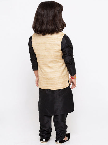 Vastramay Boys' White Cotton Silk Kurta, Jacket and Pyjama Set