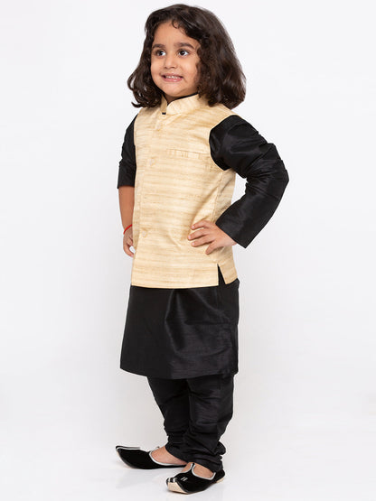 Vastramay Boys' White Cotton Silk Kurta, Jacket and Pyjama Set