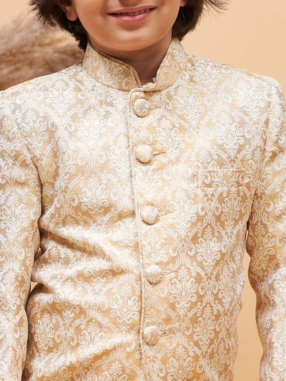 VASTRAMAY Gold Banarasi Brocade Jodhpuri Bapp Beta Set