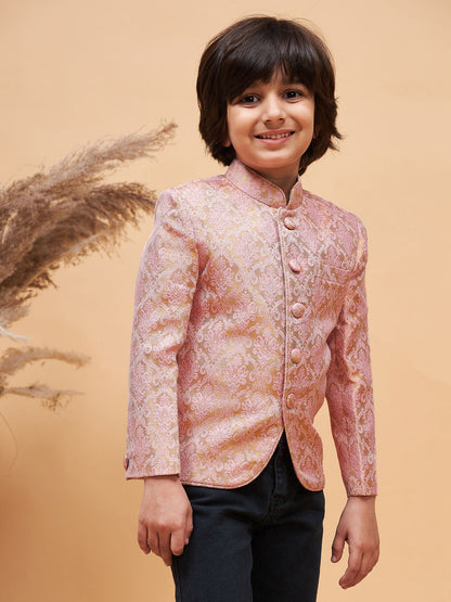 Vastramay boys pink silk blend woven jodhpuri