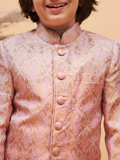 VASTRAMAY Pink Banarasi Brocade Jodhpuri Bapp Beta Set