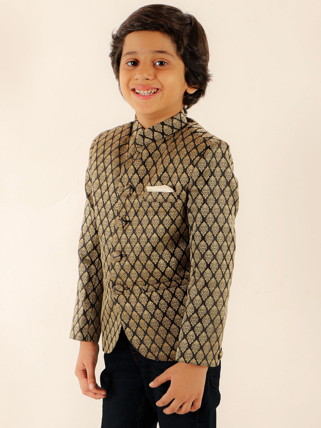 JBN CREATION Boy's Black Woven Silk Blend Jodhpuri