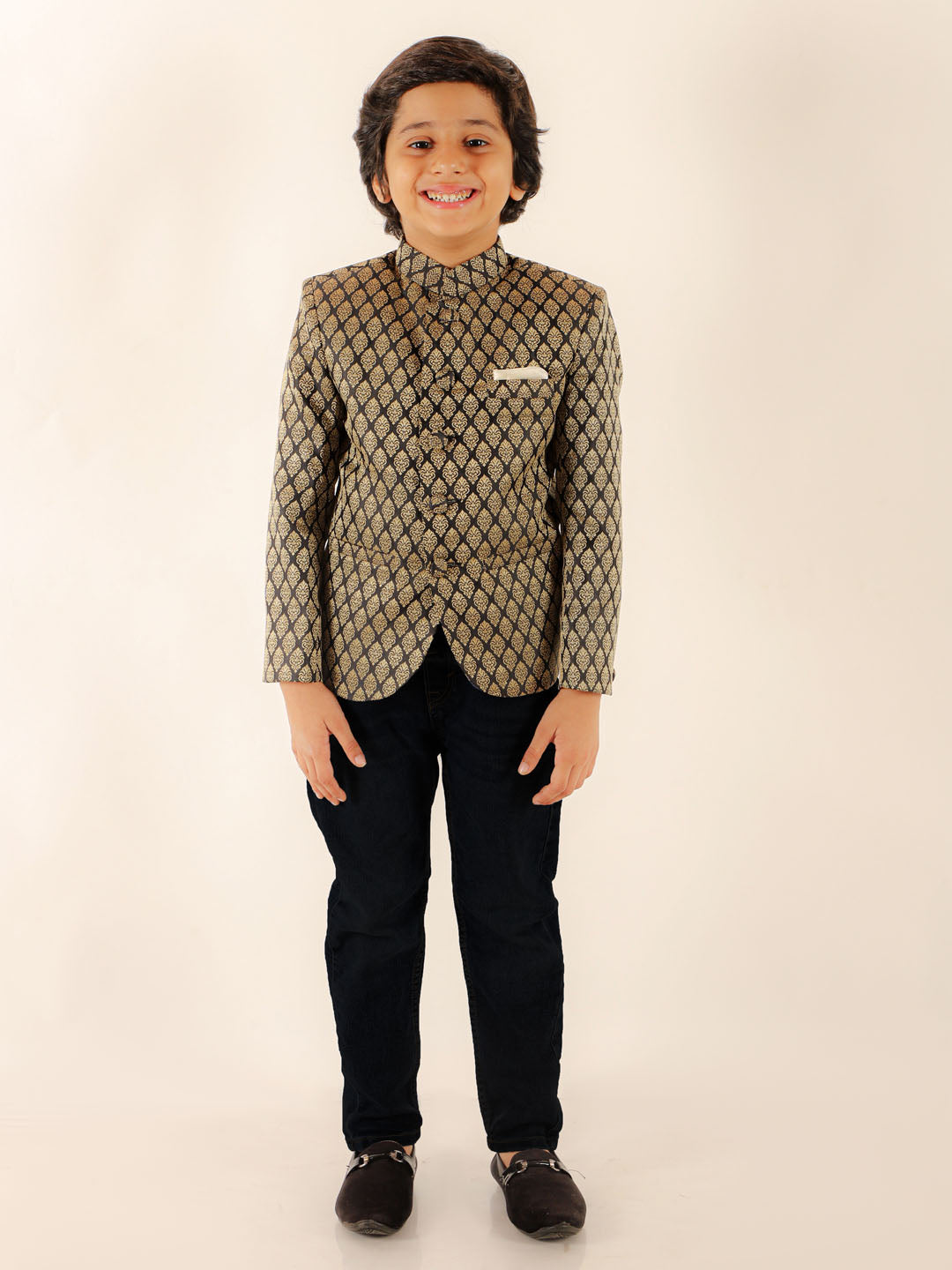 JBN CREATION Boy's Black Woven Silk Blend Jodhpuri