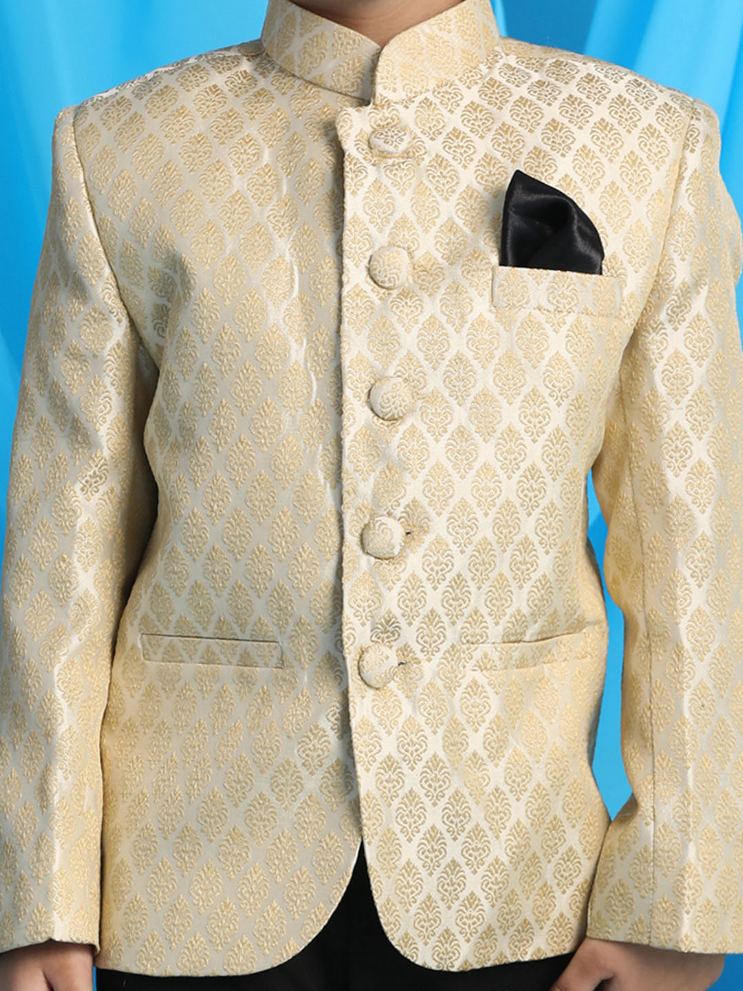 Vastramay boys cream color woven silk blend jodhpuri