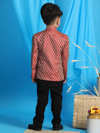 Vastramay boys maroon color woven silk blend jodhpuri