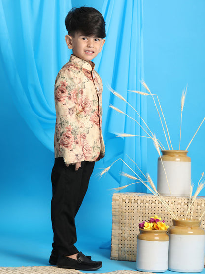 Vastramay boys beige color printed jodhpuri