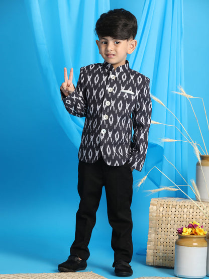 Vastramay boys black color ikkat print traditional jodhpuri