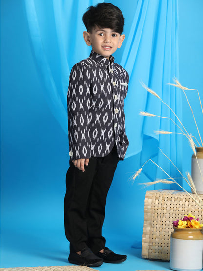 Vastramay boys black color ikkat print traditional jodhpuri