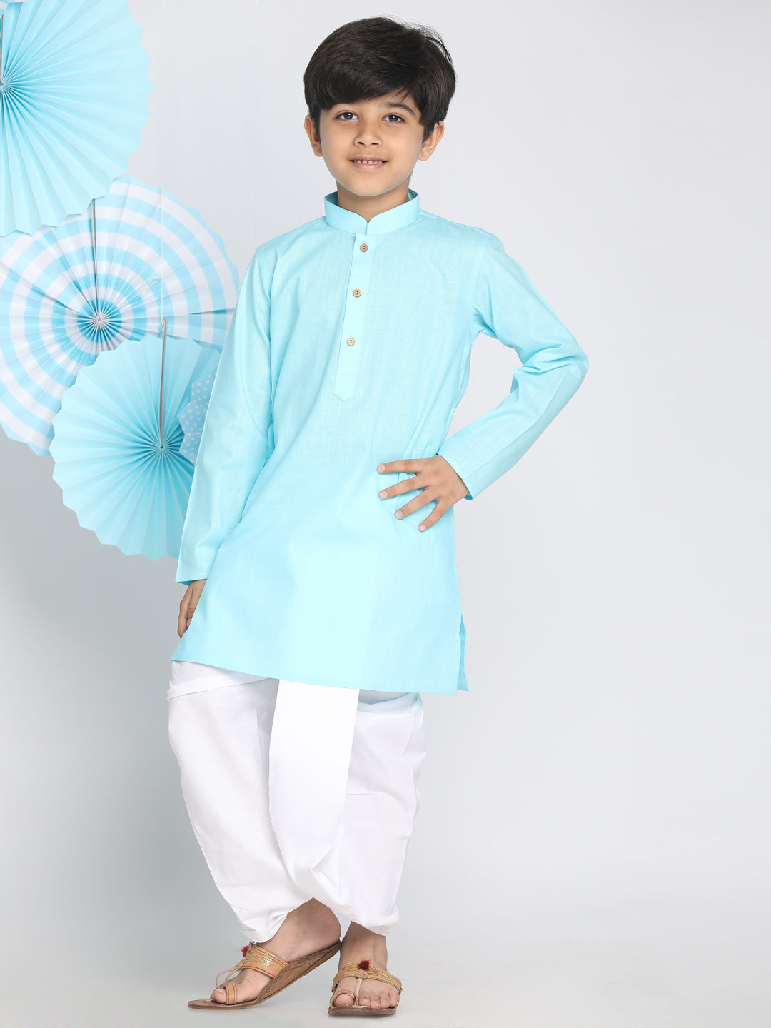 Vastramay  Boys Aqua Blue Kurta And Dhoti Set