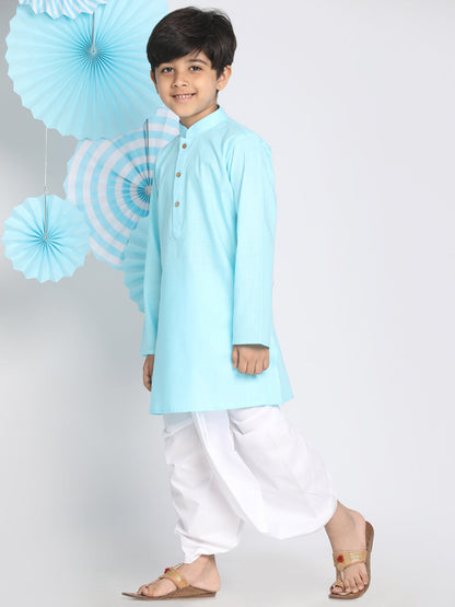 Vastramay  Boys Aqua Blue Kurta And Dhoti Set