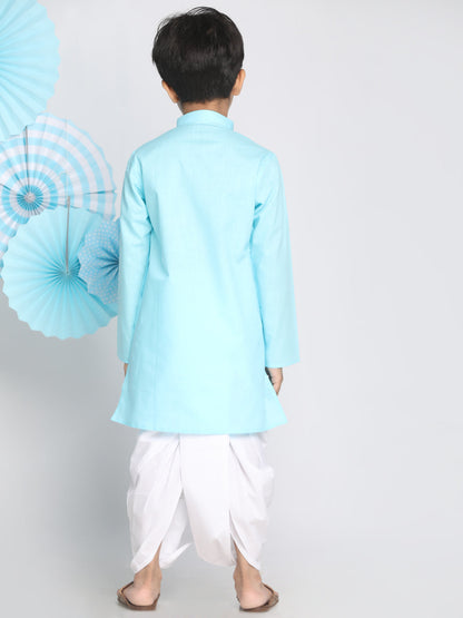 Vastramay  Boys Aqua Blue Kurta And Dhoti Set