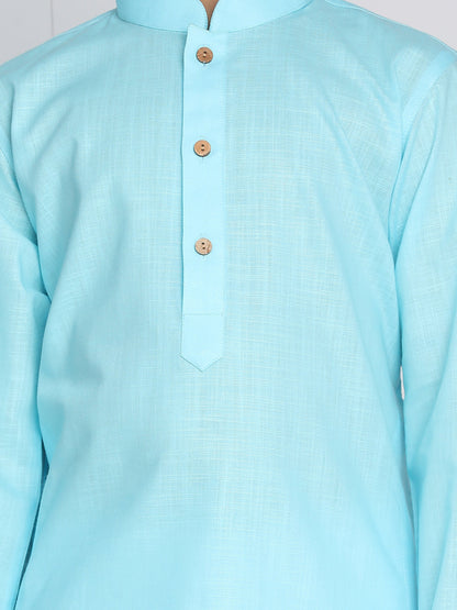 Vastramay Aqua Blue Cotton Baap Beta Kurta Pyjama Set