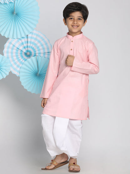 Vastramay  Boys Pink Kurta And Dhoti Set