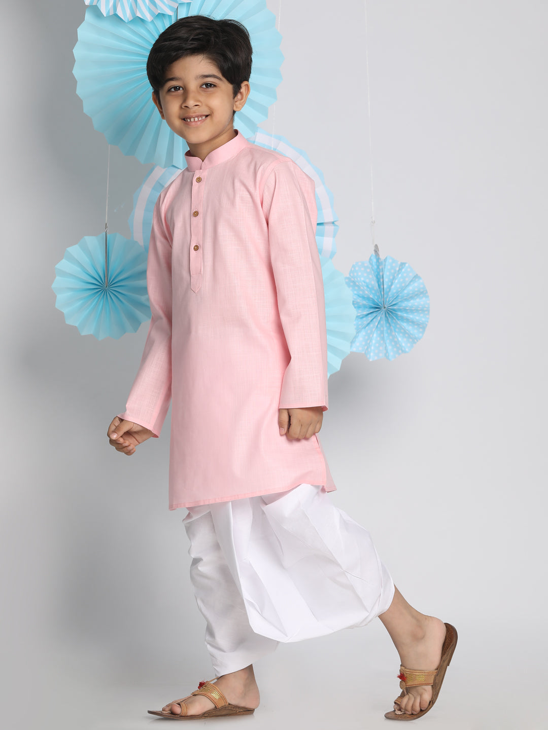 Vastramay  Boys Pink Kurta And Dhoti Set