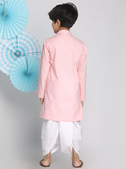 Vastramay  Boys Pink Kurta And Dhoti Set