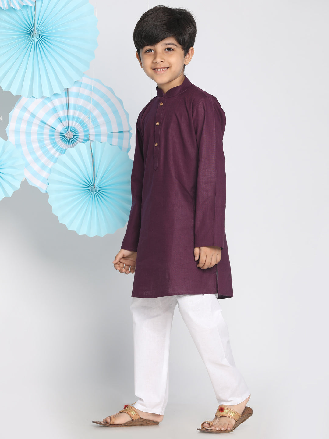 Vastramay Purple Cotton Baap Beta Kurta Pyjama Set