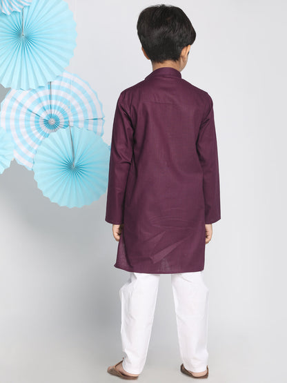 Vastramay Purple Cotton Baap Beta Kurta Pyjama Set