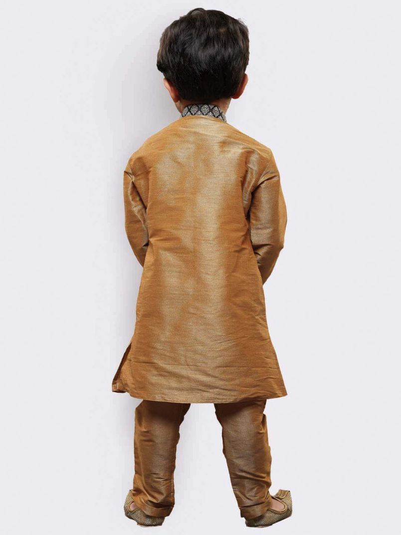 Vastramay Boys' Gold Cotton Silk Kurta and Pyjama Set