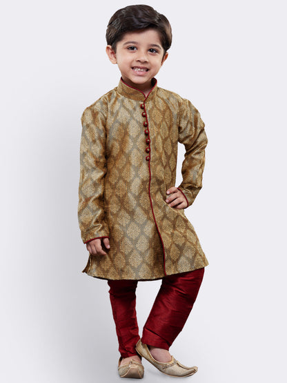 Vastramay Silk Blend Beige Baap Beta Kurta Pyjama set