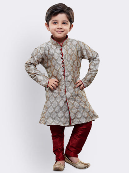 Vastramay Silk Blend Grey Baap Beta Kurta Pyjama set