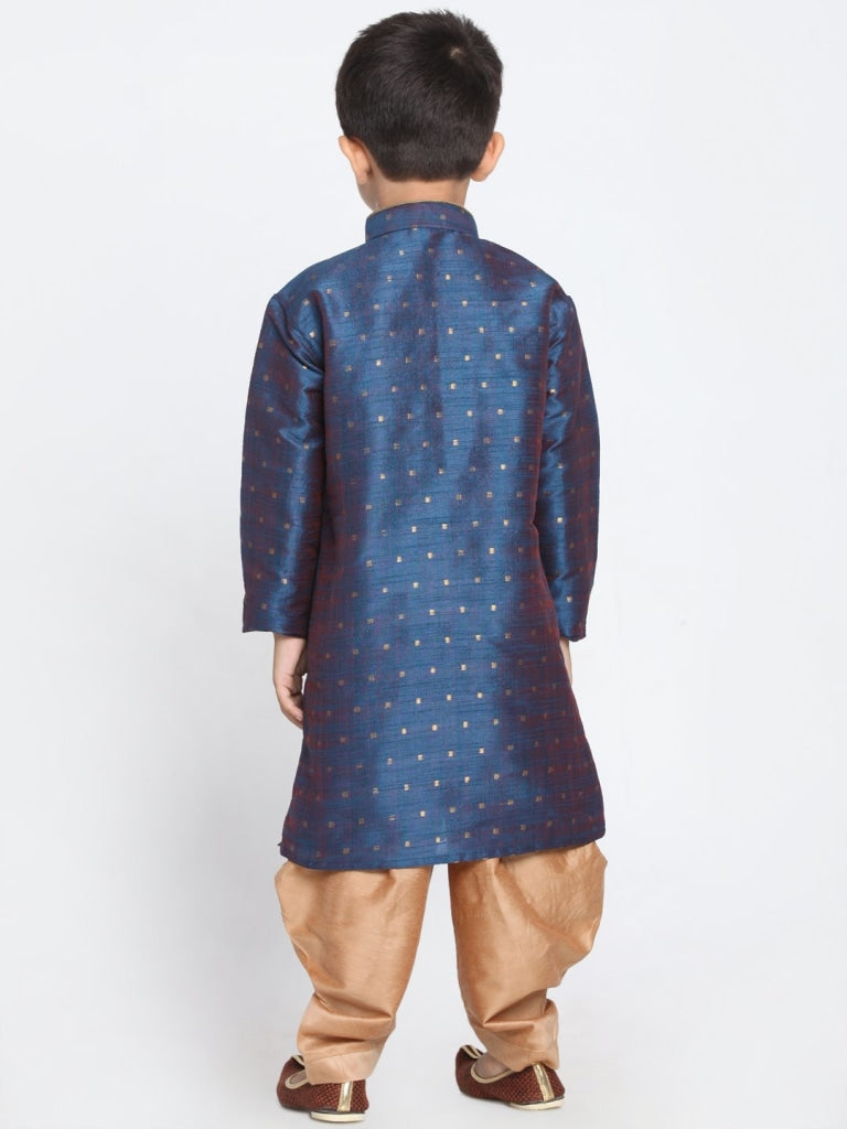 Vastramay  Silk Blend Blue and Rose Gold Baap Beta Dhoti Kurta Set