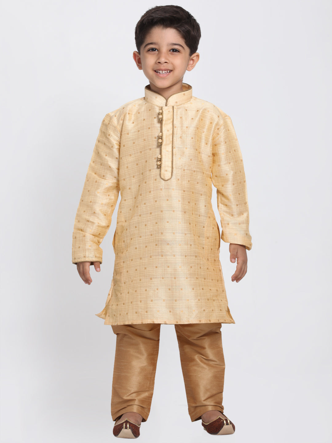 Vastramay Silk Blend Gold and Rose Gold Baap Beta Kurta Pyjama set