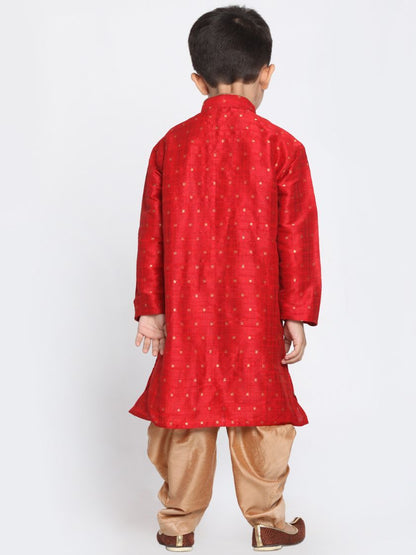 Vastramay Boys' Maroon Cotton Silk Blend Kurta and Dhoti Pant Set