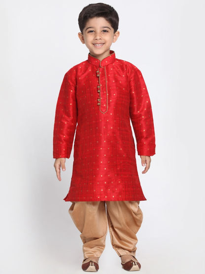 Vastramay Boys' Maroon Cotton Silk Blend Kurta and Dhoti Pant Set