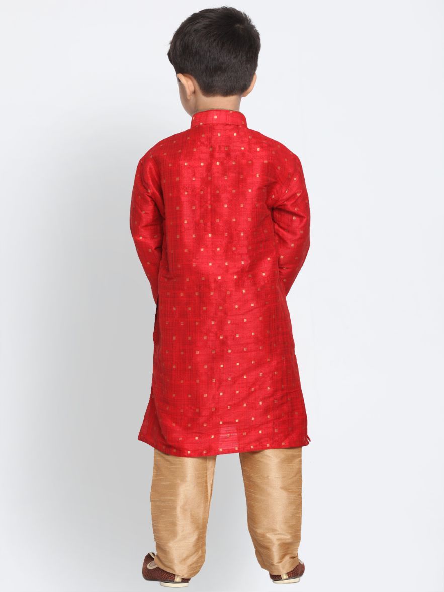 Vastramay Boys' Maroon Cotton Silk Blend Kurta and Pyjama Set