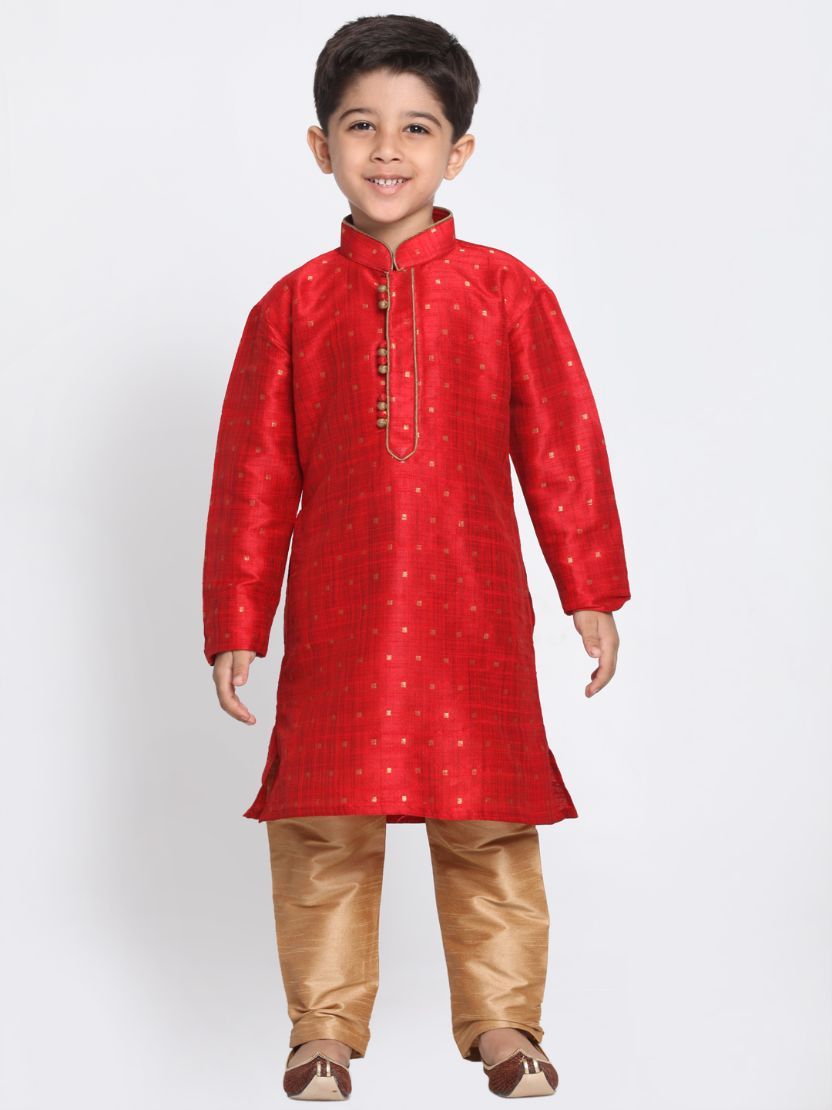 Vastramay Boys' Maroon Cotton Silk Blend Kurta and Pyjama Set