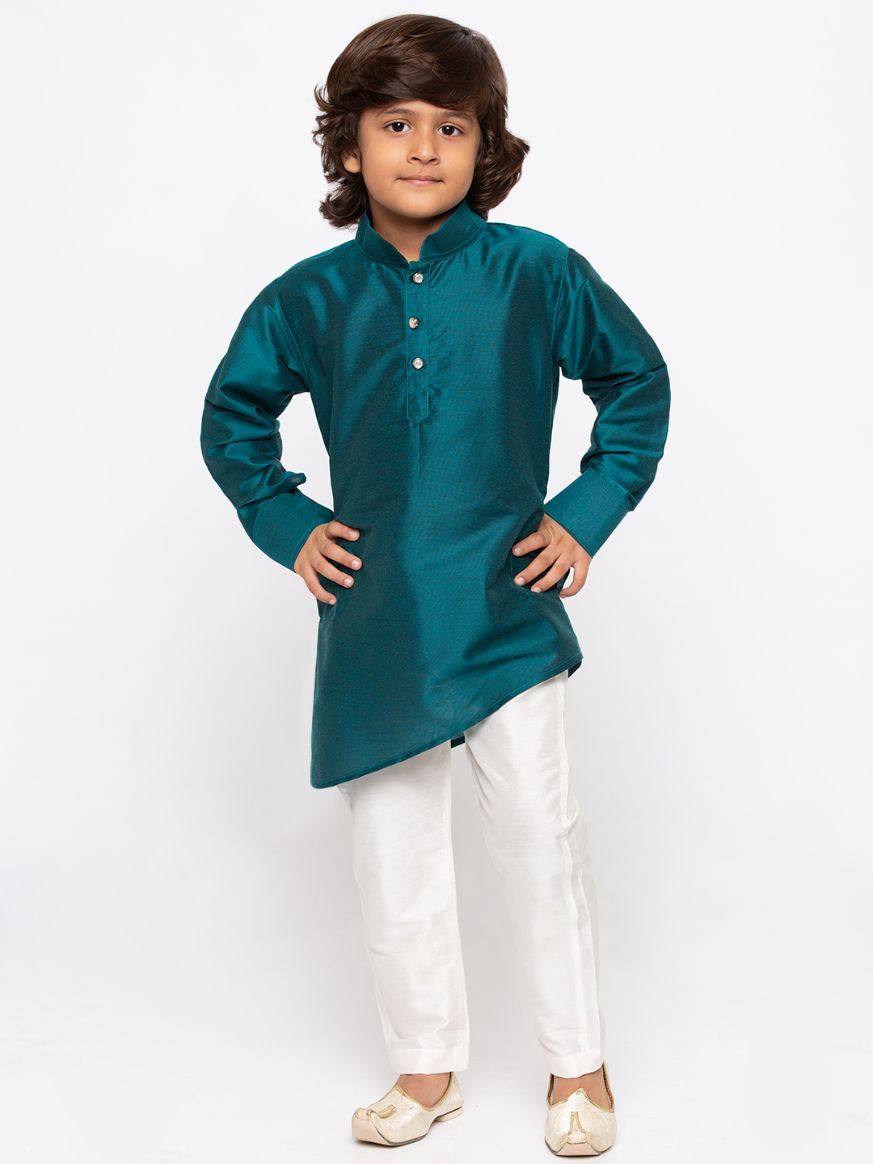 Vastramay Boys' Green Cotton Kurta and Pyjama Set