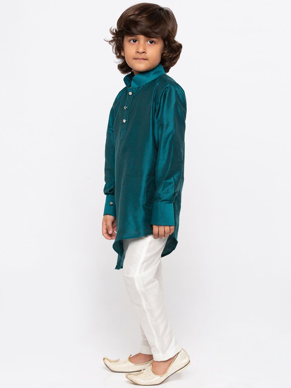 Vastramay Boys' Green Cotton Kurta and Pyjama Set