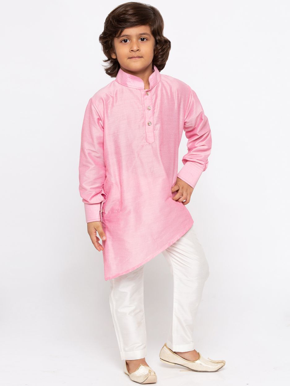 Vastramay Boys' Pink Cotton Kurta and Pyjama Set