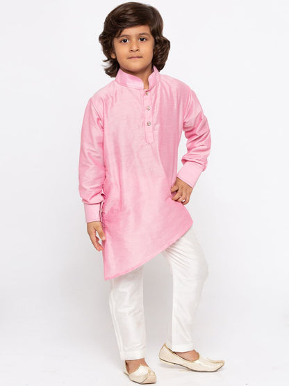 Vastramay Boys' Pink Cotton Kurta and Pyjama Set