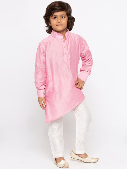Vastramay Boys' Pink Cotton Kurta and Pyjama Set