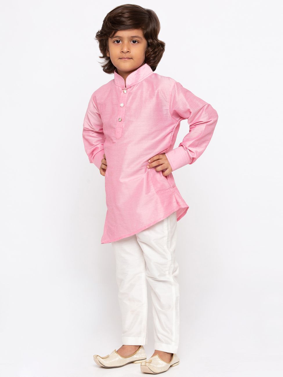 Vastramay Boys' Pink Cotton Kurta and Pyjama Set